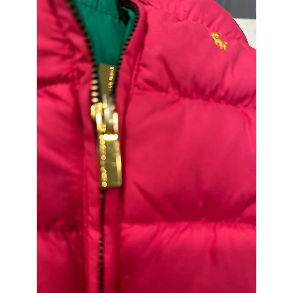 Ralph Lauren Kids Reversible Puffer Vest Pink Green Down Filled 12M